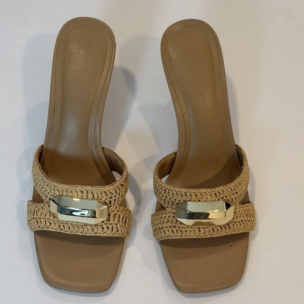 I.N.C International Concepts Size-10 M Women Kadrif Raffia Slide Sandals Natural